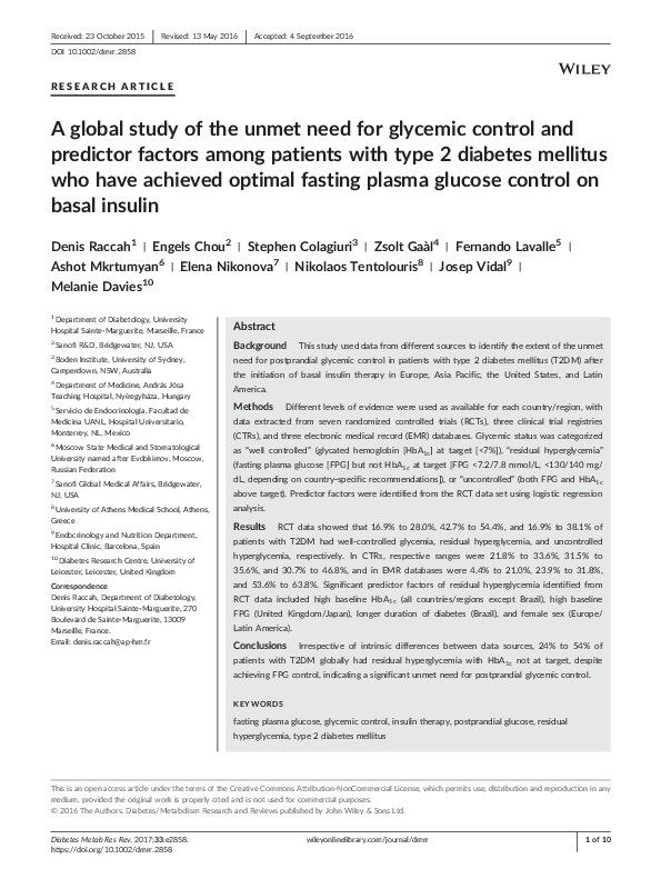 (PDF) A global study of the unmet need for glycaemic control and ...
