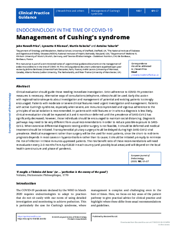 (PDF) Endocrinology in the time of COVID-19: Management of Cushing's ...