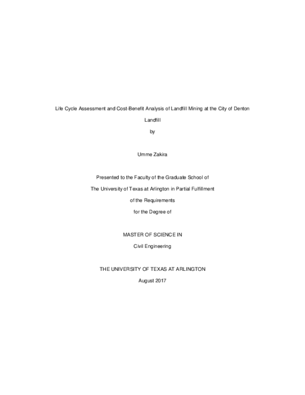 (PDF) Life Cycle Assessment and CostBenefit Analysis of Landfill