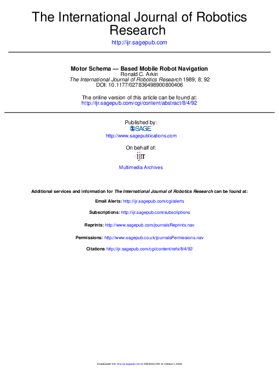 (PDF) Motor Schema — Based Mobile Robot Navigation