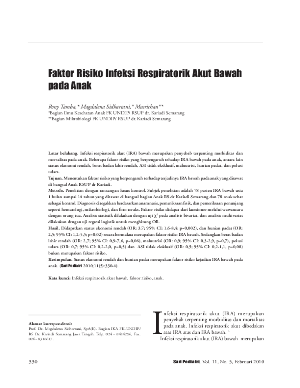 (PDF) Faktor Risiko Infeksi Respiratorik Akut Bawah pada Anak