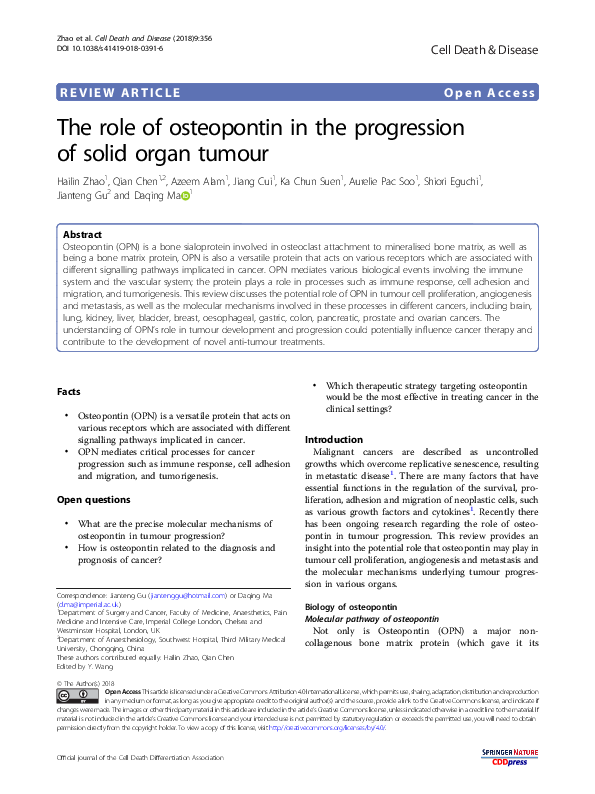(PDF) The role of osteopontin in the progression of solid organ tumour