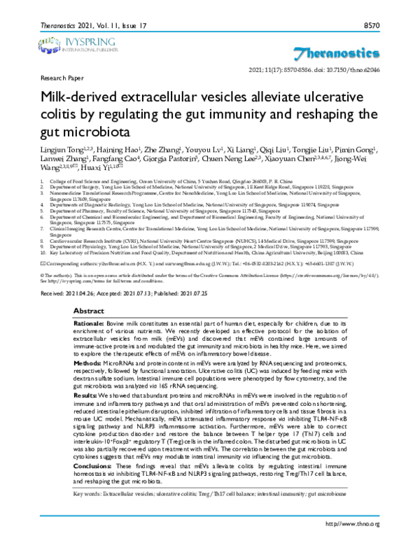 (PDF) Milkderived extracellular vesicles alleviate ulcerative colitis