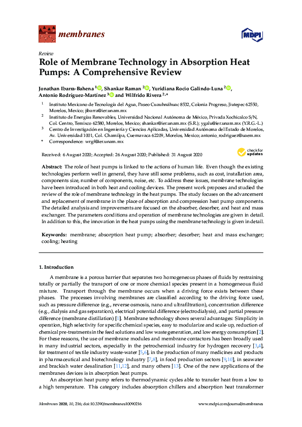 (PDF) Role of Membrane Technology in Absorption Heat Pumps: A ...