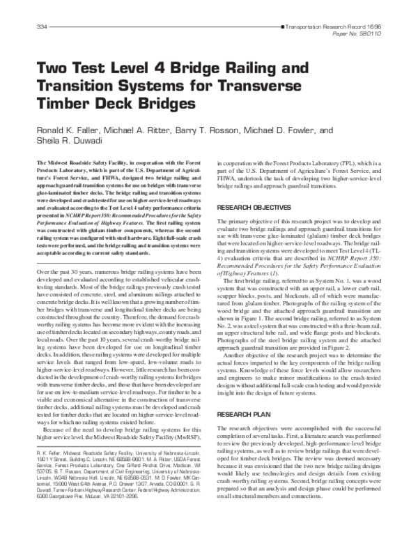 (PDF) TWO TEST LEVEL 4 BRIDGE RAILING AND TRANSITION SYSTEMS FOR ...