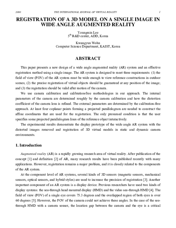 (PDF) Registration of a 3D Model on a Single Image in Wide Angle ...