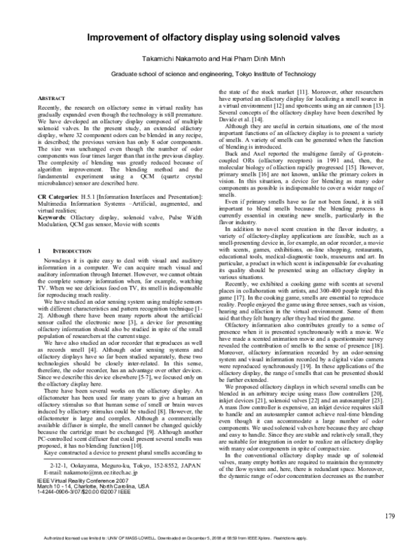 (PDF) Improvement of olfactory display using solenoid valves