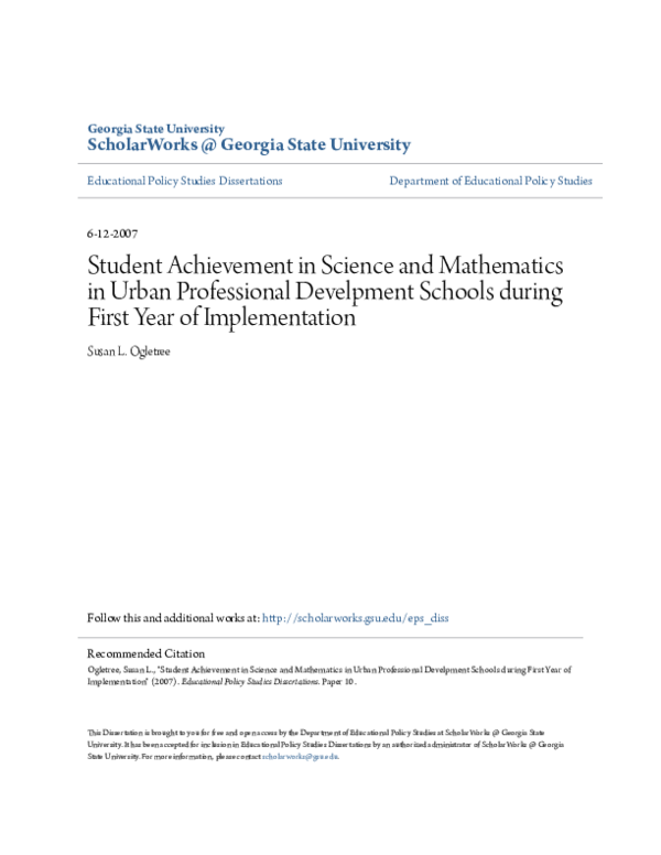 (PDF) Student Achievement in Science and Mathematics in Urban ...