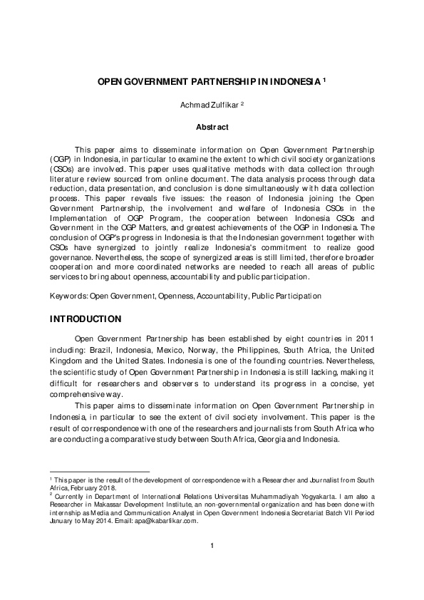(PDF) Open Government Partnership in Indonesia