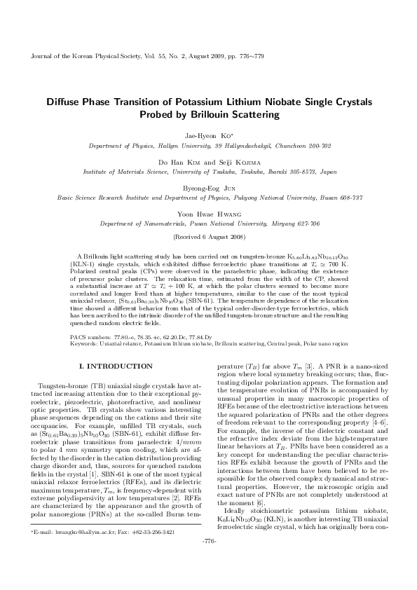 (PDF) Diffuse Phase Transition of Potassium Lithium Niobate Single ...