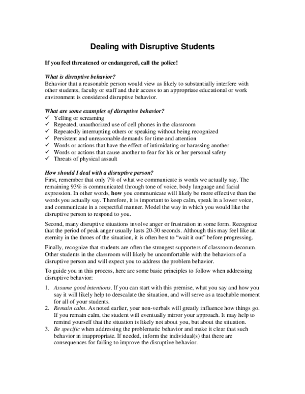 (PDF) Dealing with Disruptive students