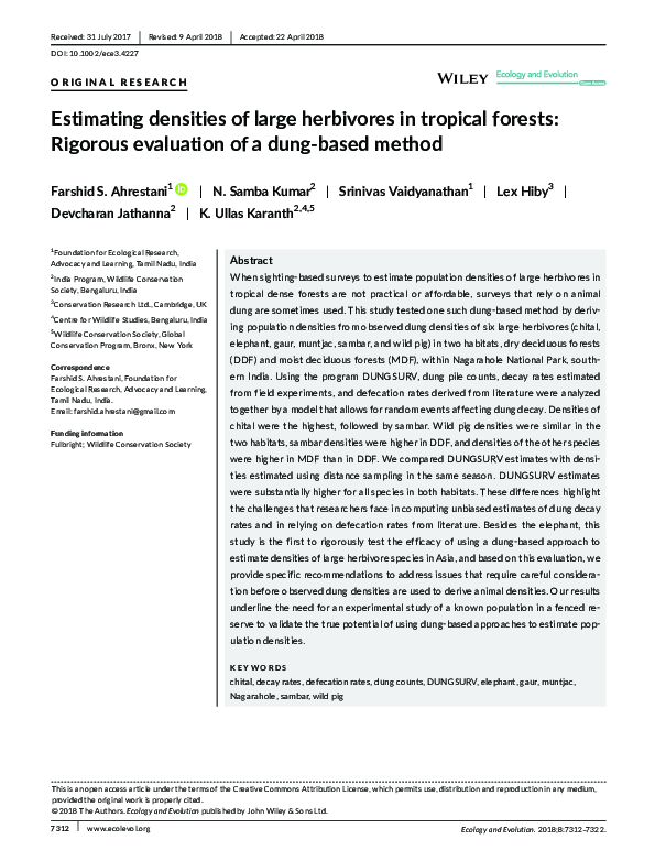 (PDF) Estimating densities of large herbivores in tropical forests ...