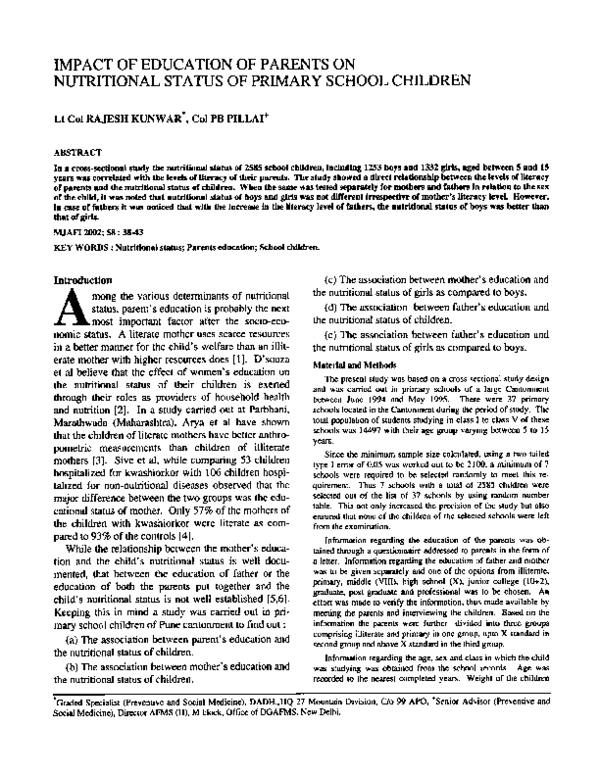 (PDF) Impact of education of parents on nutritional status of primary ...