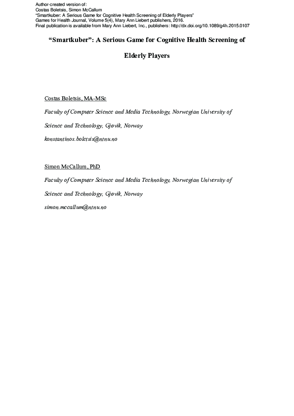 (PDF) Smartkuber: A Serious Game for Cognitive Health Screening of ...