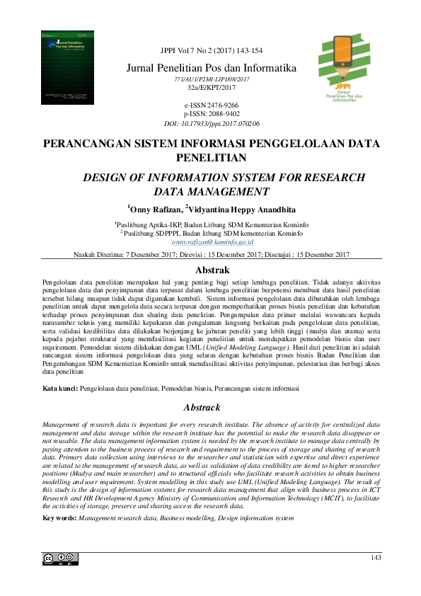 (PDF) Research Data Management System Design (Case Ict Research and ...