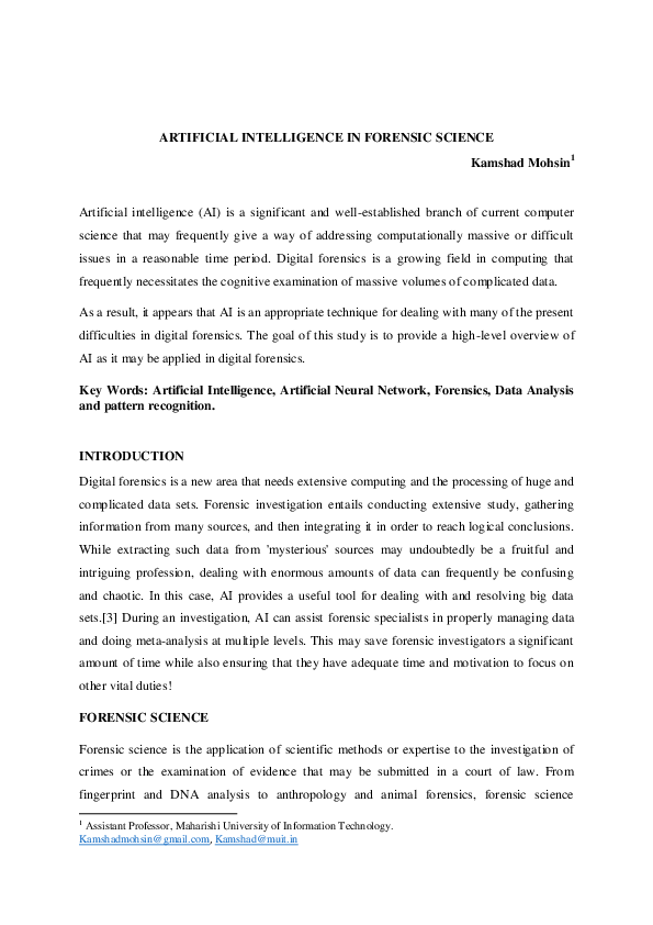 (PDF) Artificial Intelligence in Forensic Science