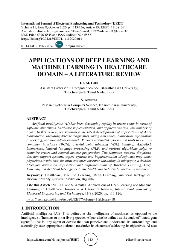 (PDF) APPLICATIONS OF DEEP LEARNING AND MACHINE LEARNING IN HEALTHCARE ...