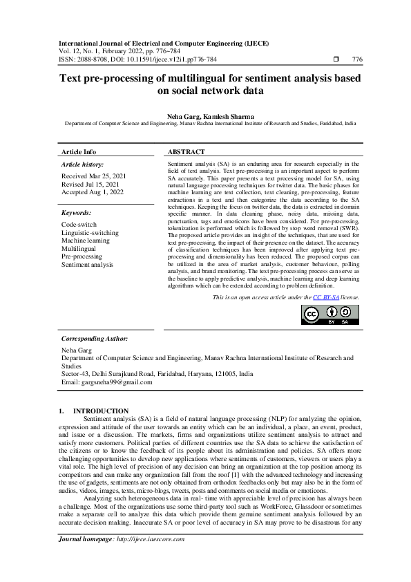 (PDF) Text pre-processing of multilingual for sentiment analysis based ...
