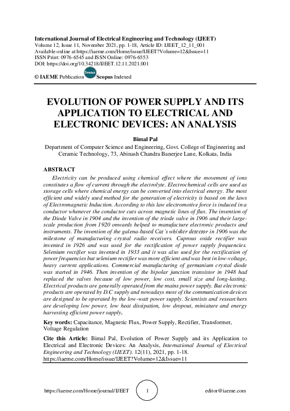 (PDF) EVOLUTION OF POWER SUPPLY AND ITS APPLICATION TO ELECTRICAL AND ...