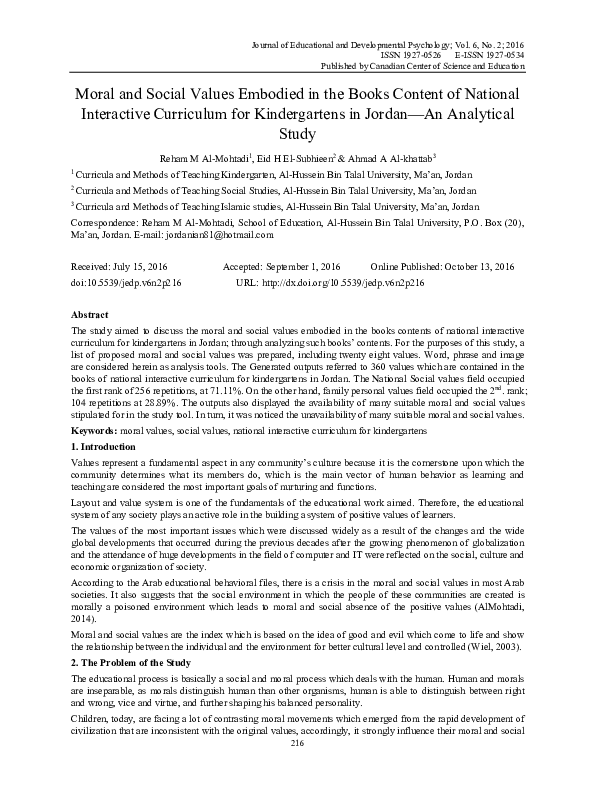(PDF) Moral and Social Values Embodied in the Books Content of National ...