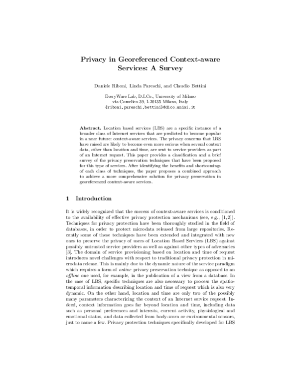 (PDF) Privacy in Georeferenced Context-Aware Services: A Survey