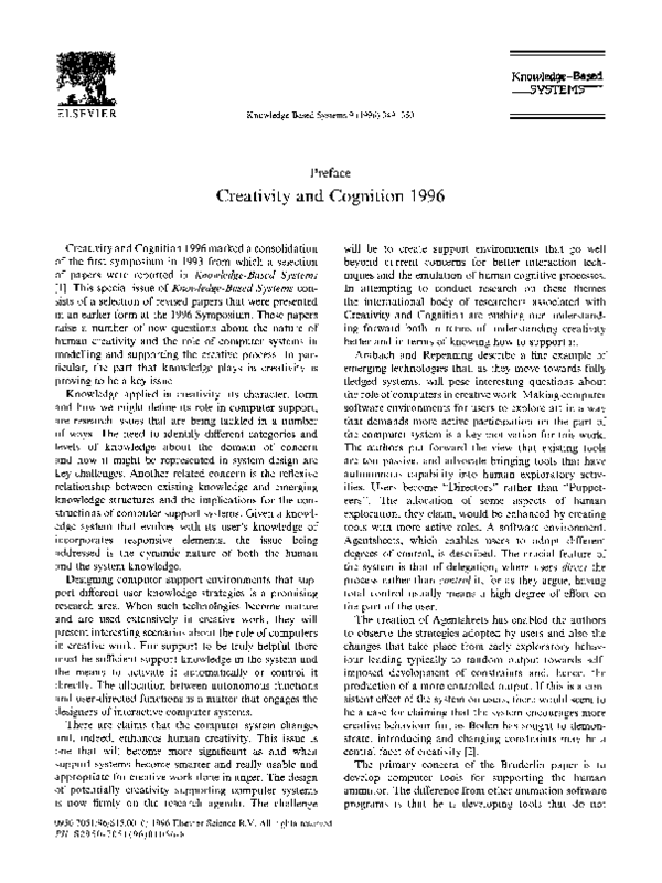 (PDF) Creativity and Cognition 1996