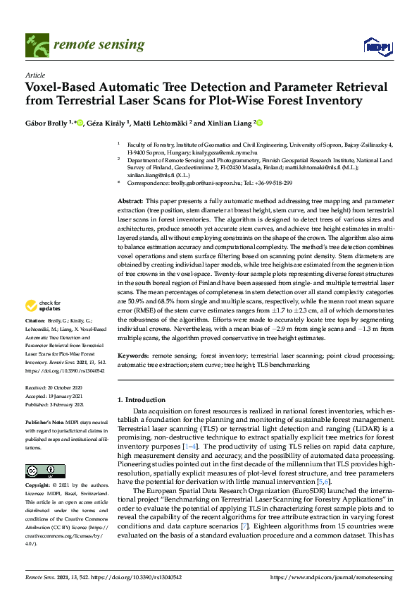 (PDF) Voxel-Based Automatic Tree Detection and Parameter Retrieval from ...