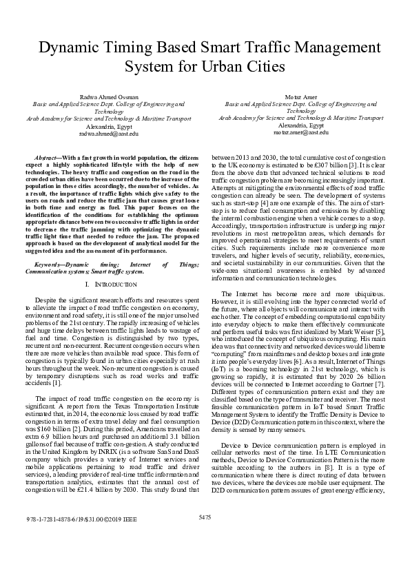 (PDF) Dynamic Timing Based Smart Traffic Management System for Urban Cities