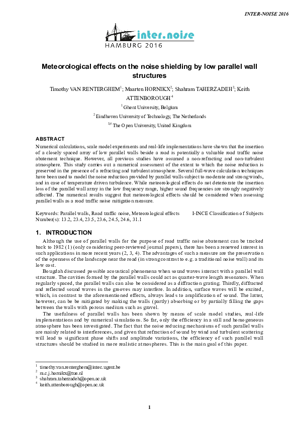 (PDF) Meteorological effects on the noise shielding by low parallel ...