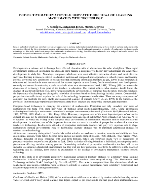(PDF) Prospective Mathematics Teachers' Attitudes Towards Learning ...