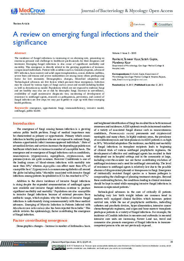 (PDF) A Review on Emerging Fungal Infections and Their Significance