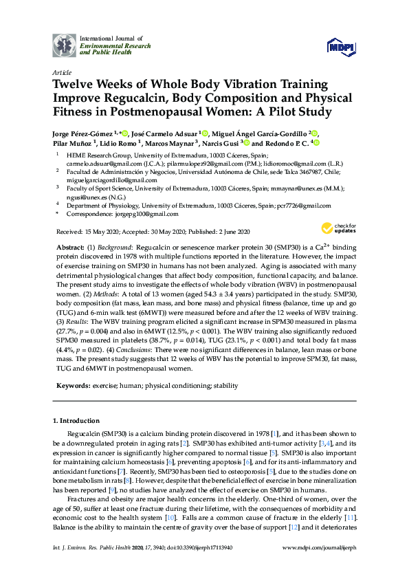 (PDF) Twelve Weeks of Whole Body Vibration Training Improve Regucalcin ...