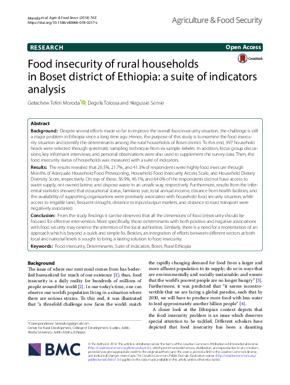 (PDF) Food insecurity of rural households in Boset district of Ethiopia ...