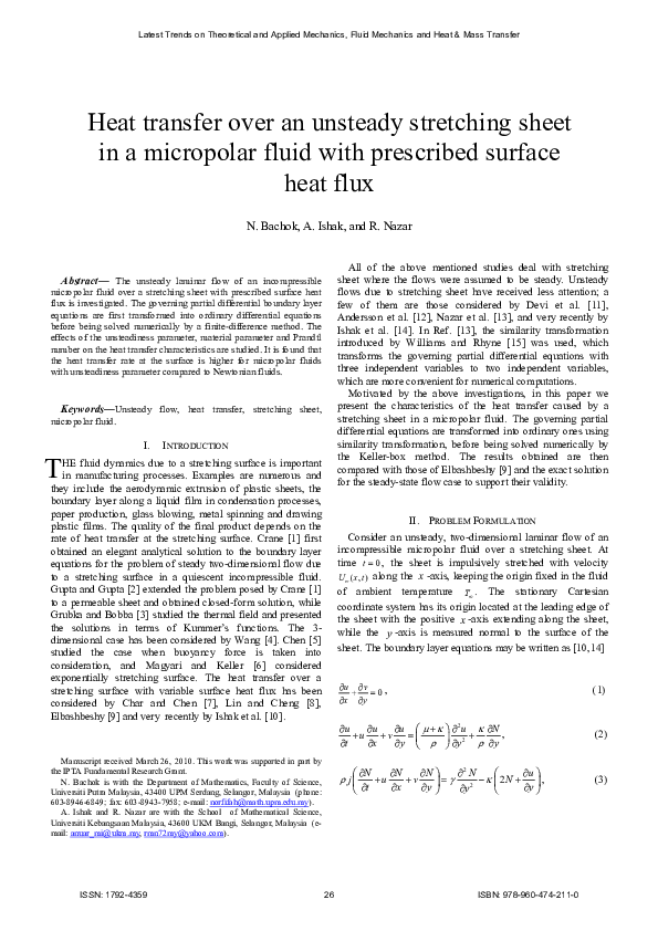 (PDF) Heat transfer over an unsteady stretching sheet in a micropolar ...