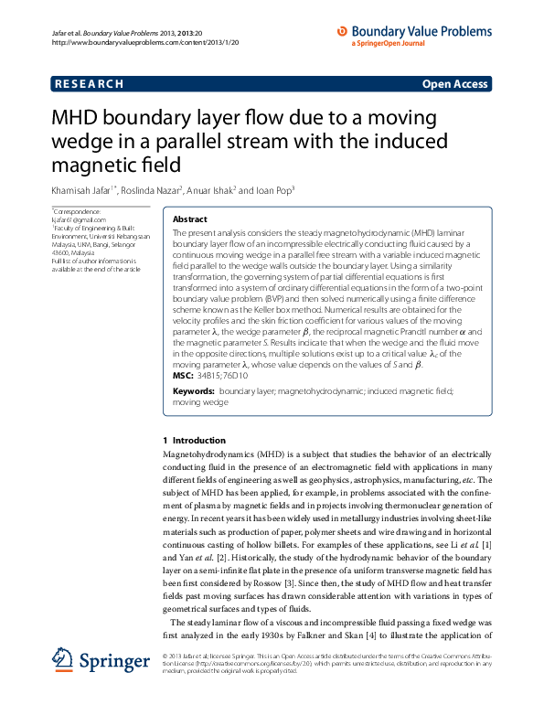 (PDF) MHD boundary layer flow due to a moving wedge in a parallel ...