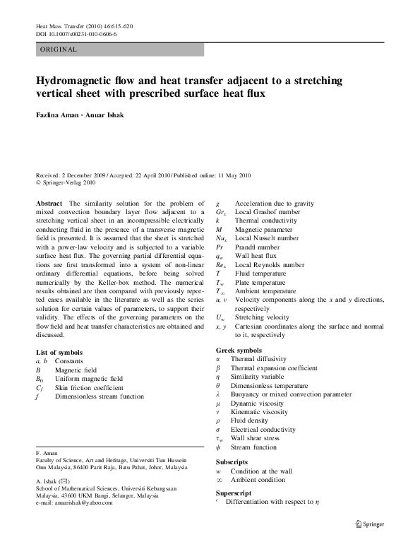 (PDF) Hydromagnetic flow and heat transfer adjacent to a stretching ...
