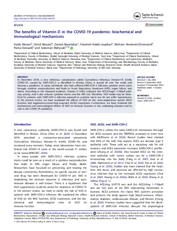 (PDF) The benefits of Vitamin D in the COVID-19 pandemic: biochemical ...