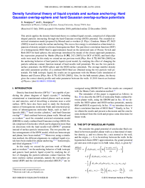 (PDF) Density functional theory of liquid crystals and surface ...