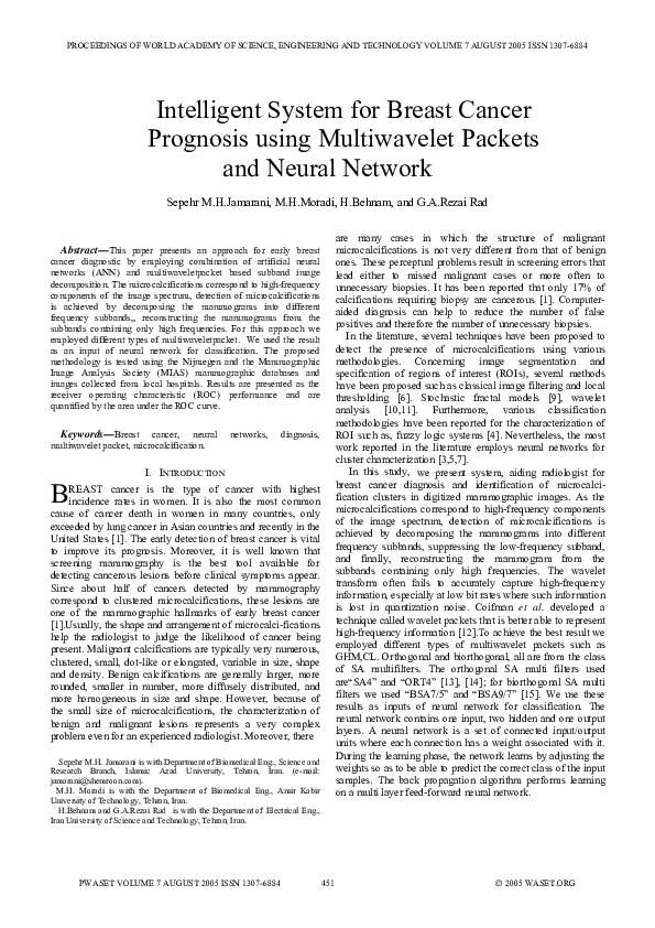 (PDF) Intelligent system for breast cancer prognosis using multiwavelet ...