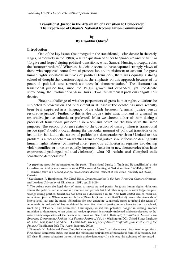 (PDF) Transitional Justice in the Aftermath of Transition to Democracy ...