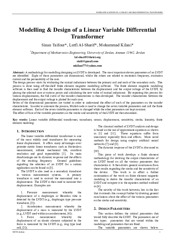(PDF) Modelling & Design of a Linear Variable Differential Transformer