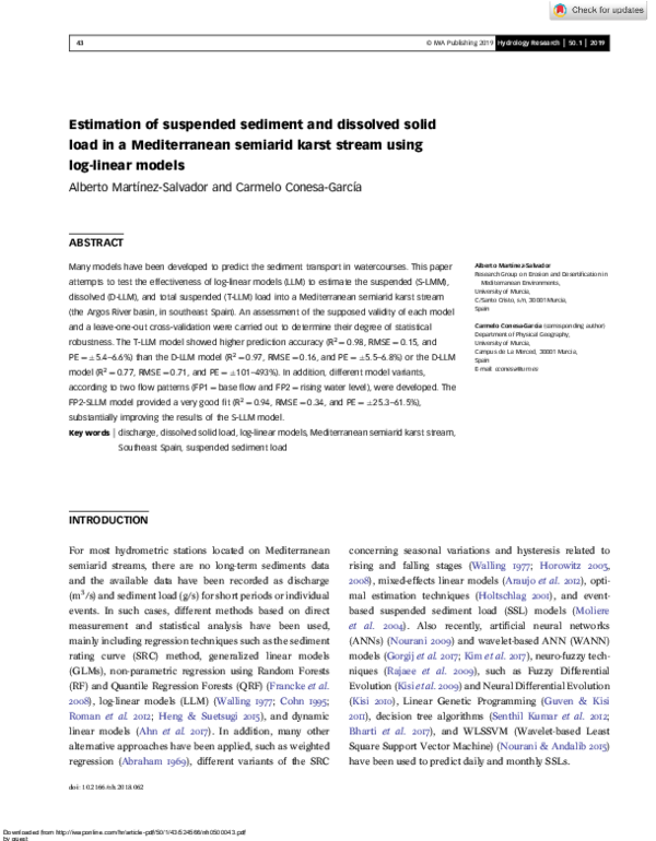 (PDF) Estimation of suspended sediment and dissolved solid load in a ...