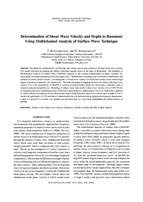 (PDF) Determination of shear wave velocity and depth to basement using ...