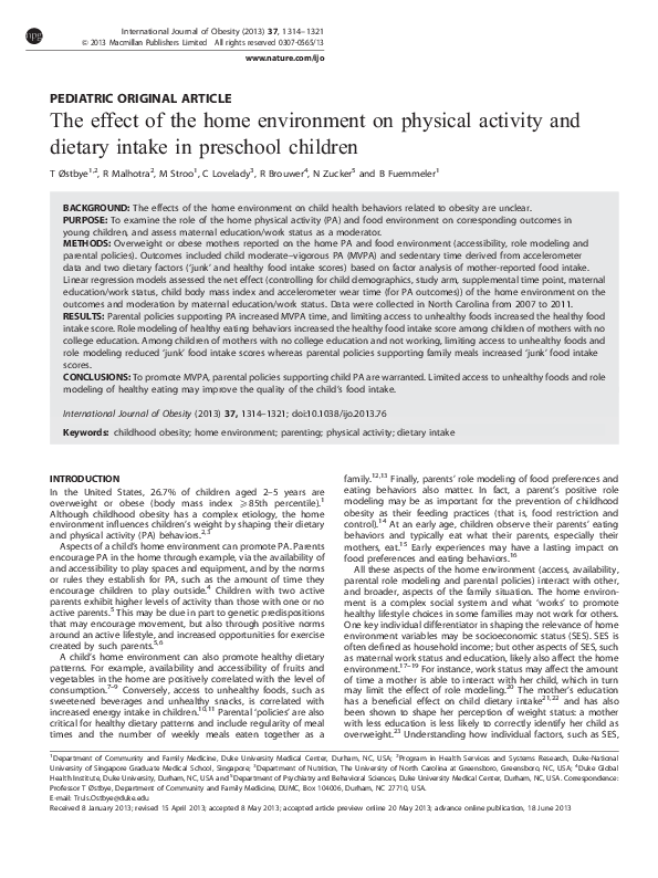 (PDF) The effect of the home environment on physical activity and ...