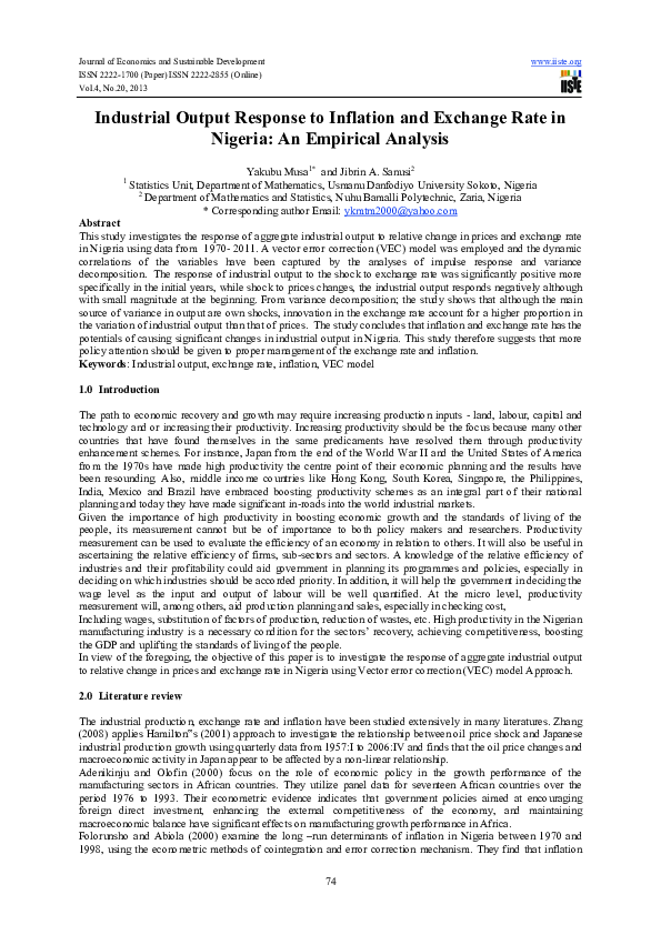 (PDF) Industrial Output Response to Inflation and Exchange Rate in ...