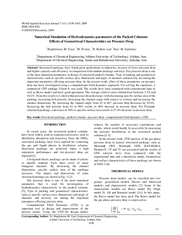 (PDF) Numerical Simulation of Hydrodynamics parameters of the Packed ...