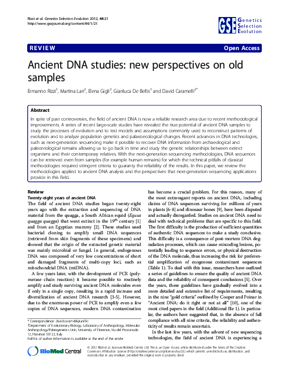 (PDF) Ancient DNA studies: new perspectives on old samples