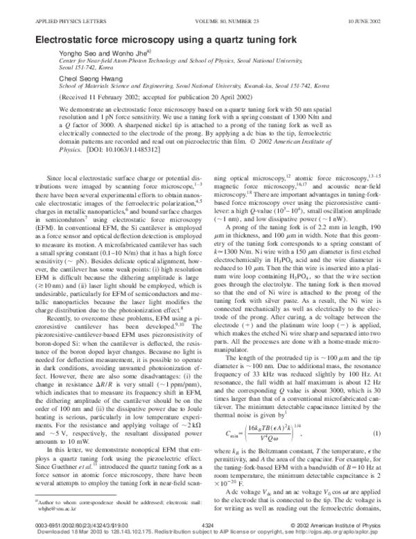 Pdf Electrostatic Force Microscopy Using A Quartz Tuning Fork