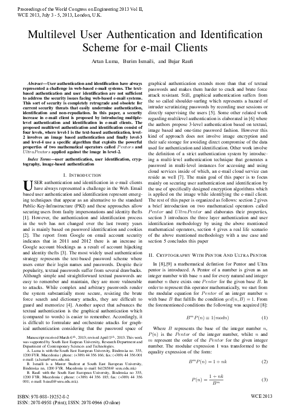 (PDF) Multilevel User Authentication and Identification Scheme for e ...