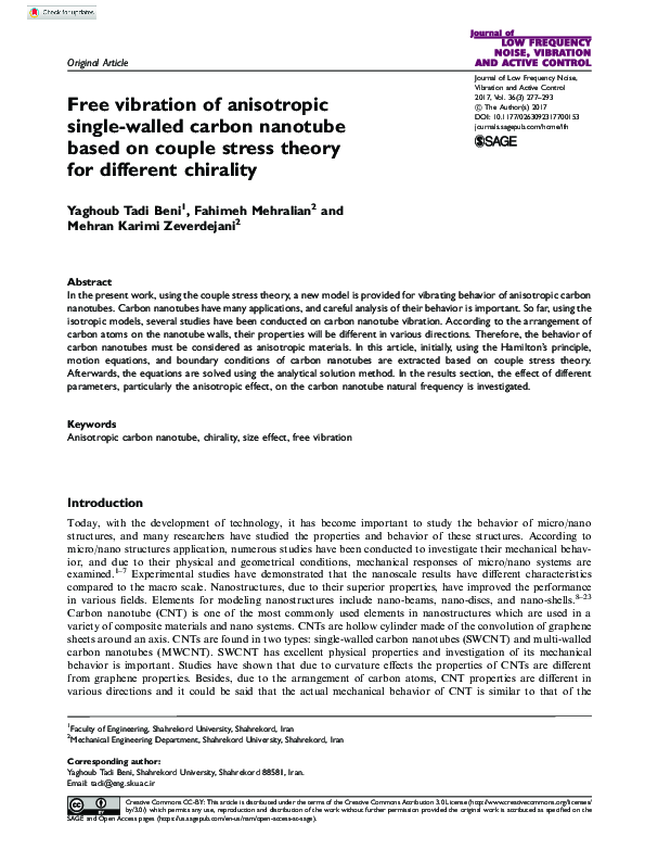 (PDF) Free vibration of anisotropic single-walled carbon nanotube based ...